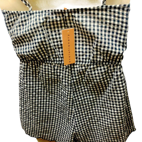 Evolutionary NWT Black White Gingham Printed Co-Ord Romper, Med - Picture 4 of 13
